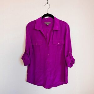 Tommy Bahama Silk Button Up Blouse - Purple, Size S